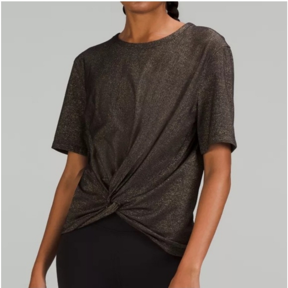 lululemon athletica Shimmery Black Twist-Front Short Sleeve Tee